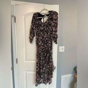 Women's Floret Studios Black Midi Floral Dress Size XS